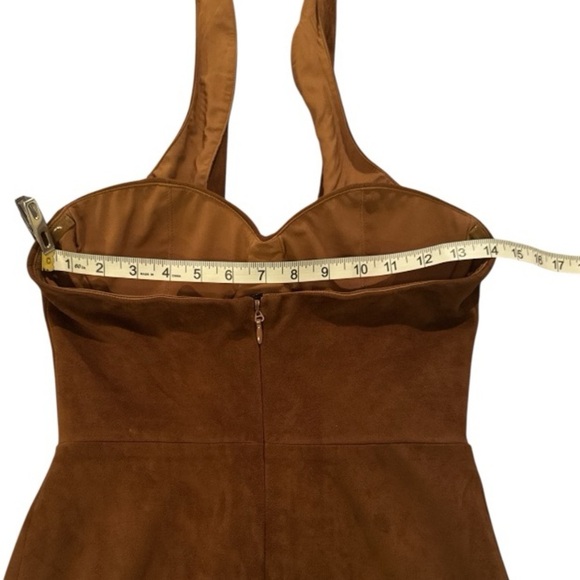House of CB Camel Suedette Palmira Bustier Bodycon Halter Dress Sz M Mini - Picture 8 of 13